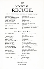 Le Nouveau Recueil – n°46 – Figures du poète – mars-mai 1998