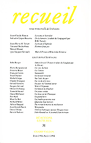 Revue Recueil – n°31 – Lectures d'écrivains (juin – août 1994)