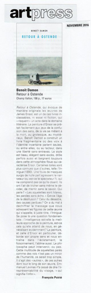 Art Press, RETOUR A OSTENDE de Benoît Damon